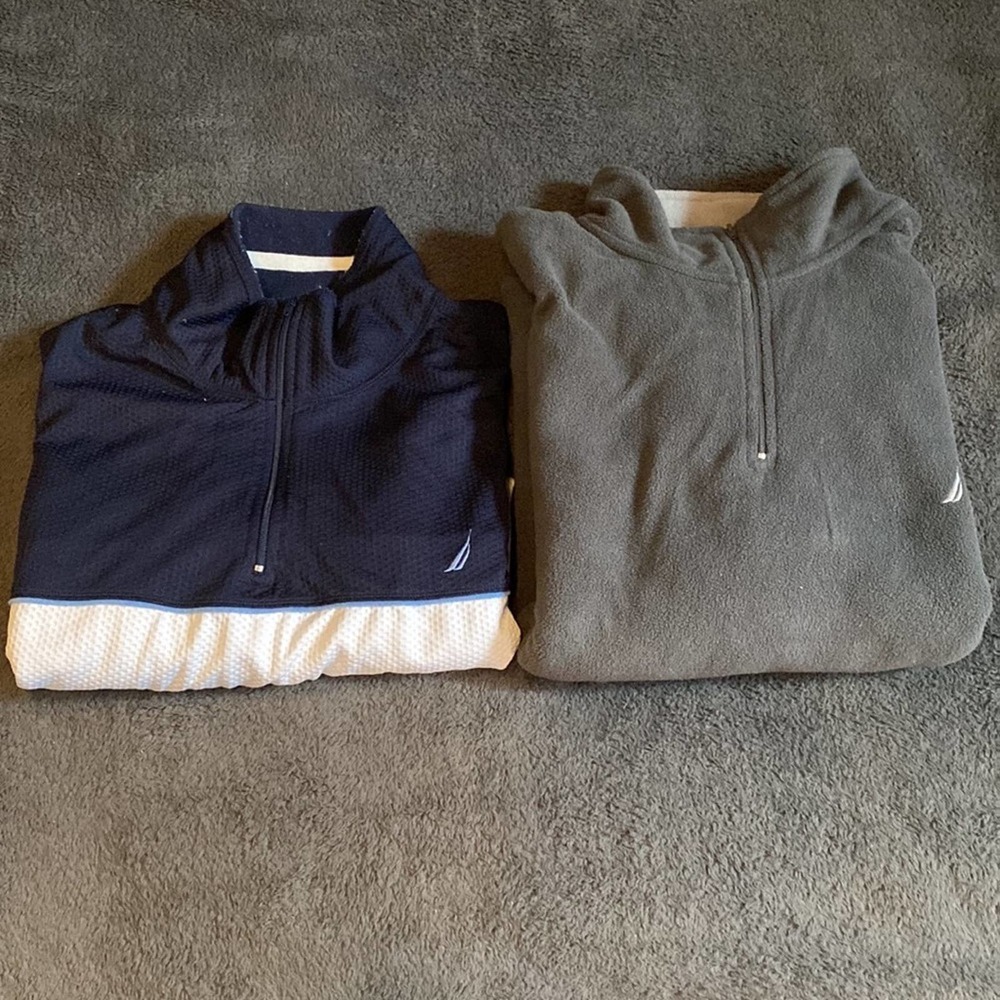 Nautica Bundle: Navy Blue & White Half Zip Shirt & Gray Half Zip Pullover Fleece